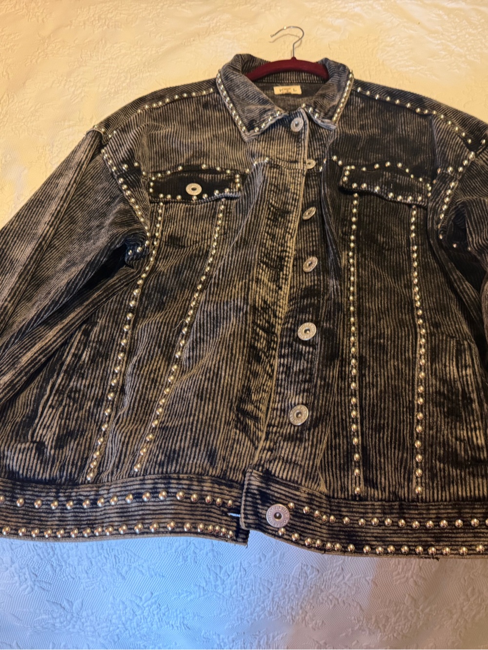 POL Studded Black Velvet-Look Jean Jacket